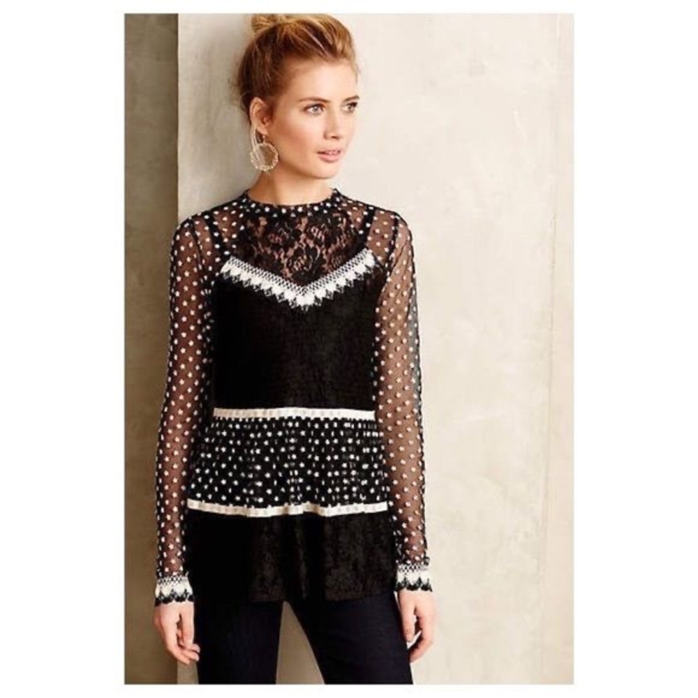 Anthropologie Boho Floral Lace Long Top